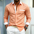 Men's shirt color blocking black and white lapel slim fit | SAMAG