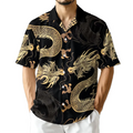 Dragon Print Aloha Shirt Men Women Bold Golden Graphic | SAMAG