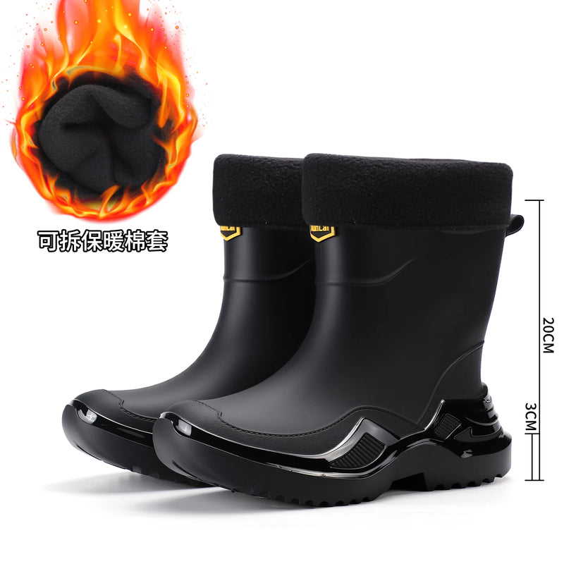 New style rain boots for men, fashionable short tube rain boots for work, rubber shoes for work, thick bottom water shoes