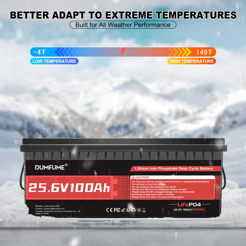 Dumfume 24V 100Ah LiFePO4 Lithium Iron Phosphate Battery 100A BMS 2560Wh Energy RV Camping Solar Off-grid Systems Home Storage