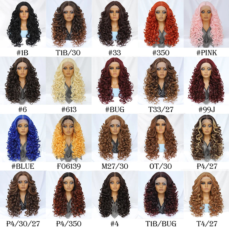 Lace Front Wigs 13X5X1 Latisha Synthetic HD Curly Pre Plucked Lace Front Wigs With Bangs For Afro Women Highlight With Baby Hair
