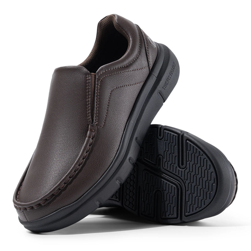 Fitville Men'S Slip-On Shoes Wide Width Leather Casual Shoes Lightweight For Swollen Feet With Arch Support Pain Relief