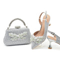New Arrival Shoes for Women High Heel Rhinestone Paired with Handmade Petal Pointed-Toe Italian Shoes and Bags Matching Set