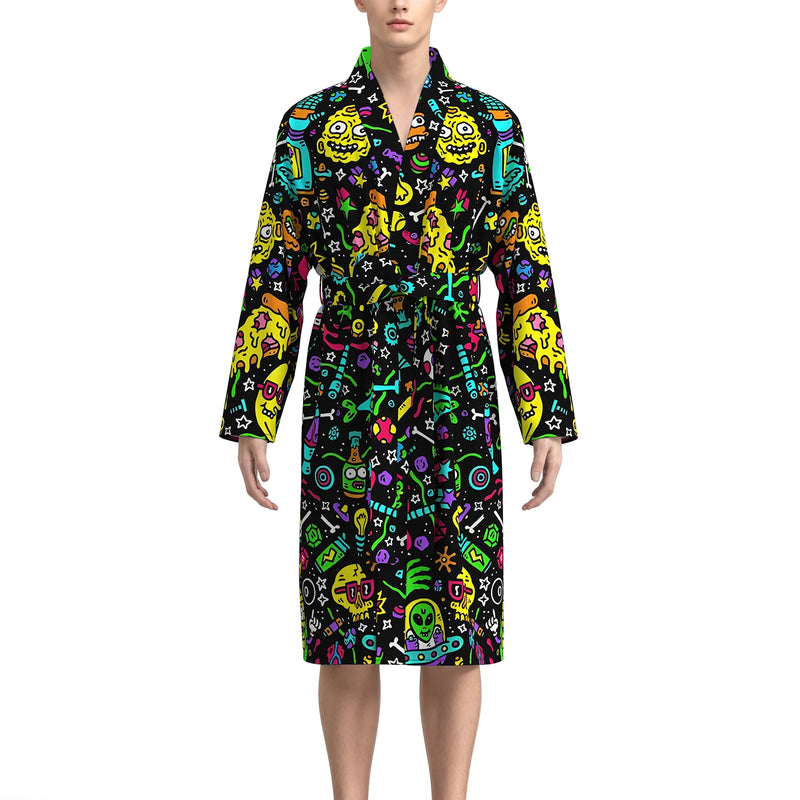2026 new men's home robe 3D digital full-print casual bathrobe spring and summer thin quick-drying home robe with belt can be wo