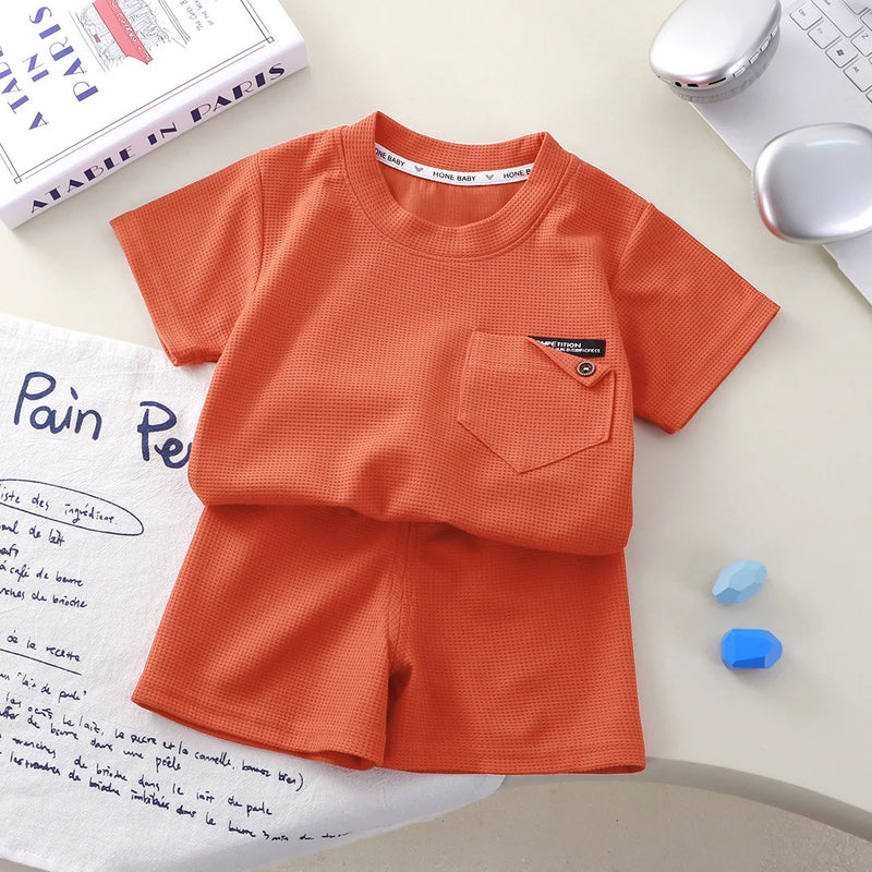 Summer Kids Waffle Knit Set Short Sleeve T - Shirt - View 10 | SAMAG