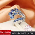 Creative Peacock 925 Silver Plated Ring for Women Bright Blue AAAA Zircon Open Adjustable Jewelry Silver Jewelry Wedding Ring