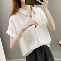 2026 New Faion Loose Materni Summer irt Women's Thin ort Sve Polyester  Collar Button up Casual Top