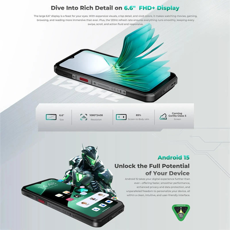 Oukitel WP62 5G Rugged Smartphone 108MP Camera 11000mAh 33W 8GB+256GB 6.6 inch FHD+ IPS Display 120Hz Android 15 NFC