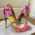 Veowalk Women's 12cm High Heels Pumps Colorful Print Pointed Toe Stiletto Shoes Sexy Party & Club Dress Shoes for Evening Events