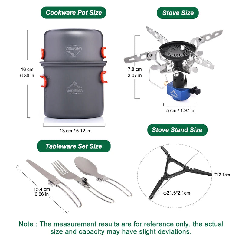 Widesea Camping Cookware Set Easy to Carry Multi Combinations Portable Outdoor Cooking Kit with Stove Cutlery for Hiking Picnic
