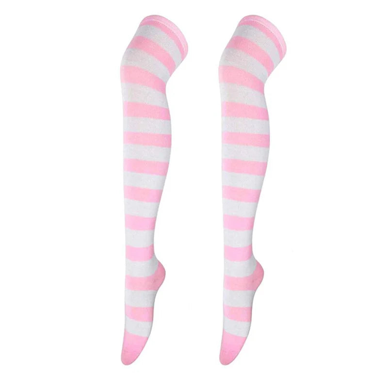 Sexy Long Over Knee Thigh Highs Socks Japanese Black White Striped Women Ladies Girls Kawaii Lolita Anime Cotton Warm Stocking