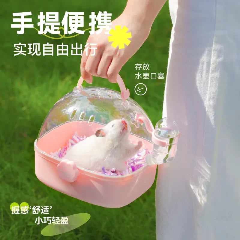 Hamster Outdoor Carrier Cage Portable Hamster Cage with Clear Large Flip Cover for Hamster Bird Carrying Pet Supplies