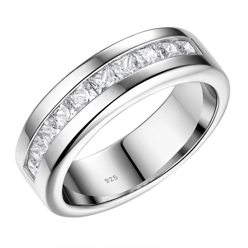 Newshe 925 Silver Certified Moissanite Mens Wedding Band Half Eternity Princess Cut Lab Created Diamond Ring Luxury Jewelry