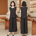 Women 2 Piece Outfit Sleeveless Printed Top And Wide Leg Pants Summer Casual Mom Wear For Middle Aged