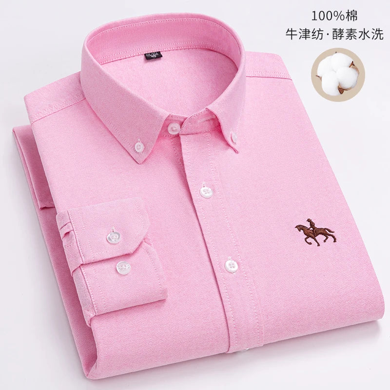 S~6XL Cotton Oxford Shirt For Men's Long Sleeve Plaid | SAMAG