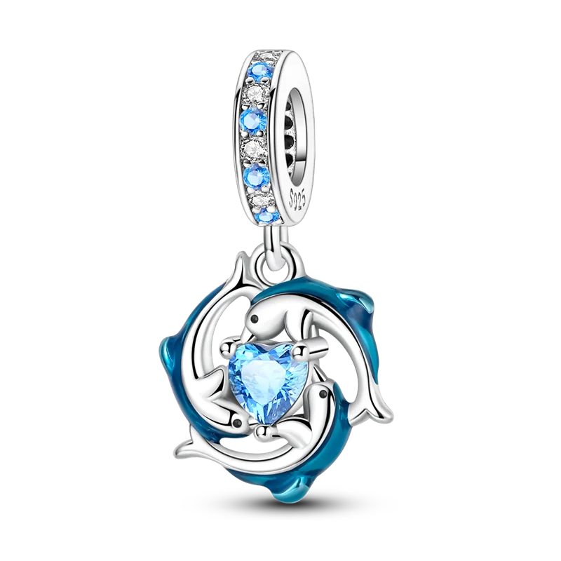 925 Sterling Silver Ocean Theme Charm Beads For Women Blue Wave Dolphin Seashell Compatible Summer Beach Vacation Jewelry