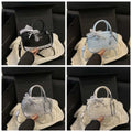 Zipper PU Leather Boston Handbag Lace Ribbon Bow Crossbody Bowling Bag Korean Style Waterproof Small Square Bag Travel