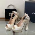 New Women's Thick-soled Waterproof Platform Thick High Heels Shoes Heel Rhinestone Big Bow Super High Heels Wedding Shoes