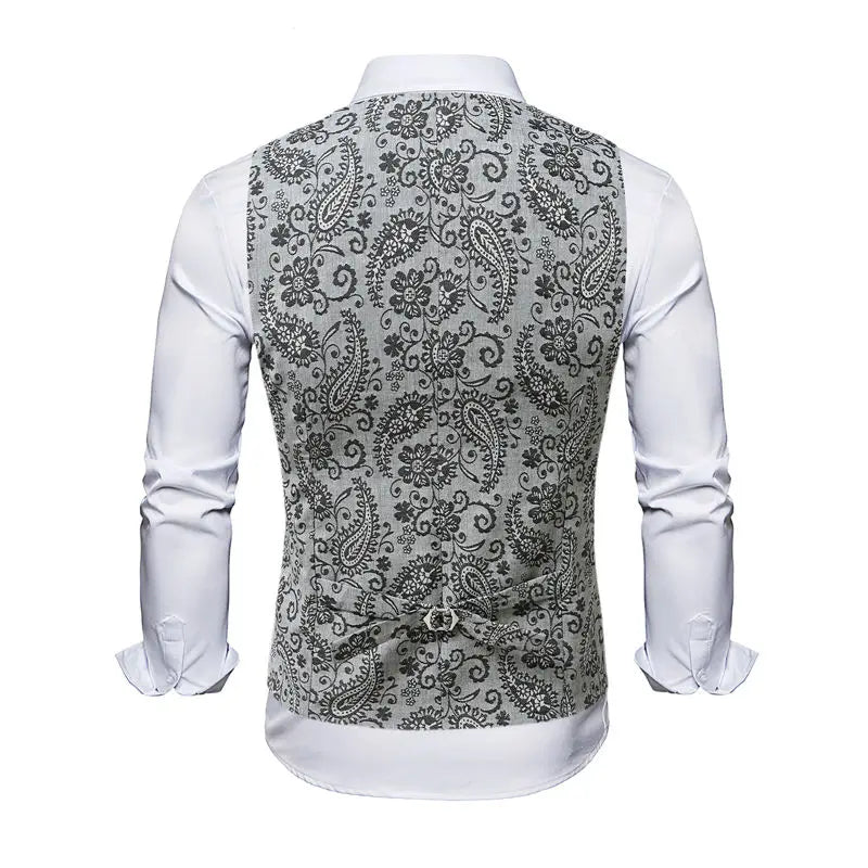 Men's Floral Suit Vest V-neck Single-breasted British Slim Fit and Fashionable Horse Clip Vest Vest Trendy