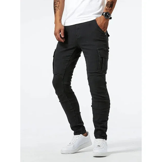 Street Elastic Jeans Men Denim Cargo Pants Wash Solid | SAMAG