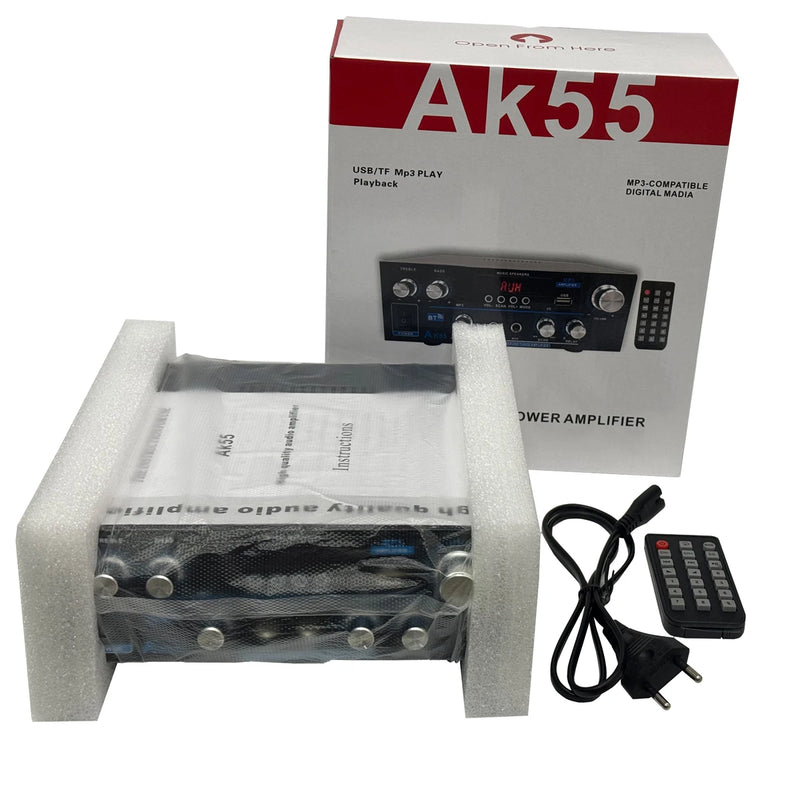 AK55 Amplifier Bluetooth-compatible Music Amplifiers for Home Car Karaoke 2 Channel HiFi Stereo AMP FM USB Remote Control Audio