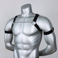 Black Punk Style Adjustable Tightness PU Metal Chain Half Harness Belt Men Top Chest Suspender for Cosplay - Visuel 4 | SAMAG