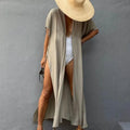 Swimsuit Cover Ups for Women Beach Cape Tunic Kimono Summer Belted Split Wrap Dresses Pareo Holiday Bathing Suits Factory Supply