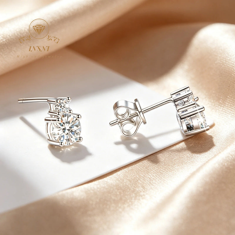 0.5ct D Color Moissanite S925 Silver Four Claw Minimalist Stud Earrings GBA Certified Women's Jewelry Girl - Visuel 2 | SAMAG