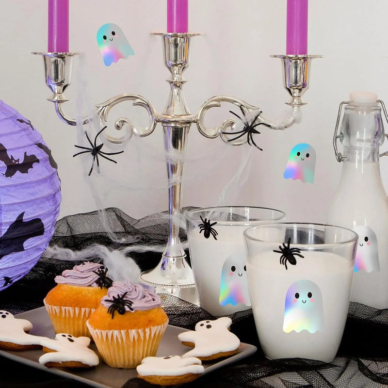100-500pcs Silver Cute Halloween Stickers Party Halloween Gift Wrapping Label Scrapbook Cartoon Rewards Stationery Stickers