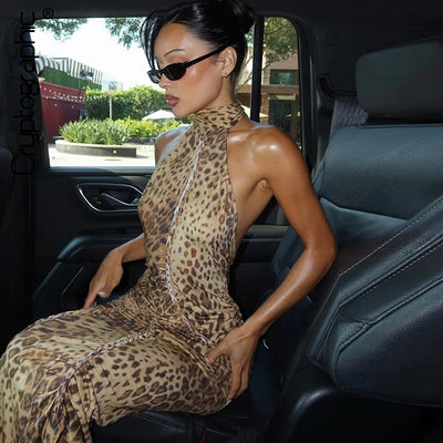 Cryptographic Fashion Halter Leopard Sexy Backless Maxi | SAMAG