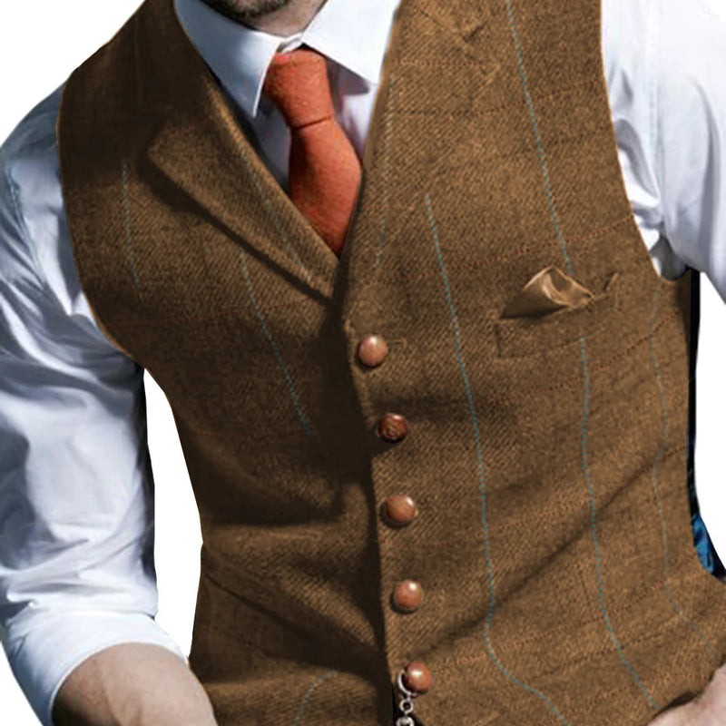 Men's Vests Tweed Suit Business Clothing for Men Striped Waistcoat Punk Vest Groomman Wedding Brwon Black Grey Jacket Bleazer