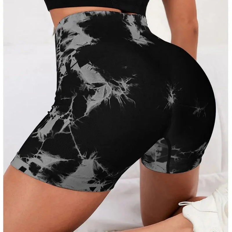 Seamless Tie Dye Style High Waist Quick Dried Fitness Triple Pants Honey Peach Hip Lift Yoga Sports Tight Shorts