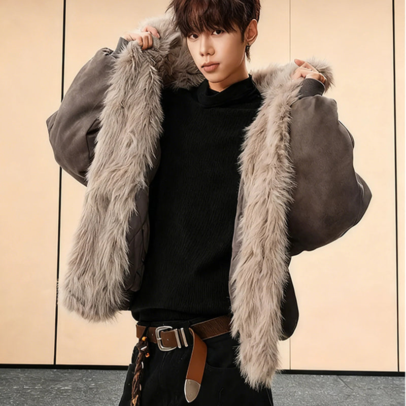 Café Brown Fur Collar Short Thickened Men's Jacket Winter Coat Youth Fashion Suede Mink Velvet Cotton Clothes for Men