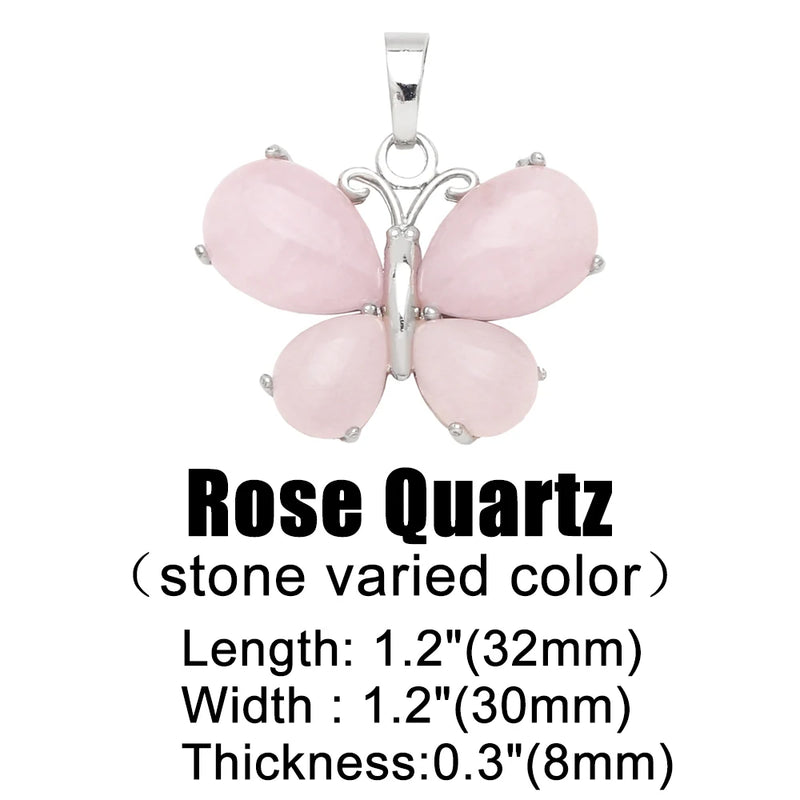 OCESRIO Vintage Natural Stone Butterfly Pendant for Necklace Copper Amethyst Reiki Pendulum DIY Jewelry Making Supplies pdta921