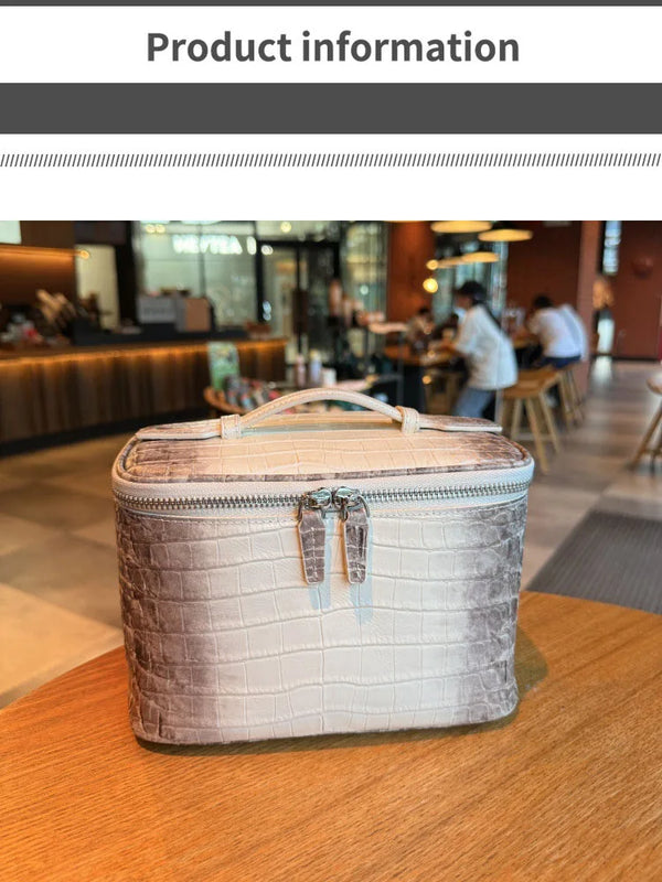 High quality crocodile patterned top layer cowhide makeup bag for women's travel, portable toiletry bag, practical storage bag