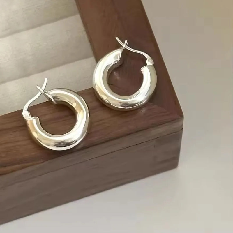 VENTFILLE 925 Sterling Silve Star Hoop Earring for Women Zircon Geometry Wide Office Versatile Jewelry Birthday Gift Dropship