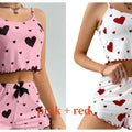 Women's Pajamas Set Sleepwear 2 PCS Short Tank Tops And Shorts S M L White Ventilate Soft Casual Love Printing