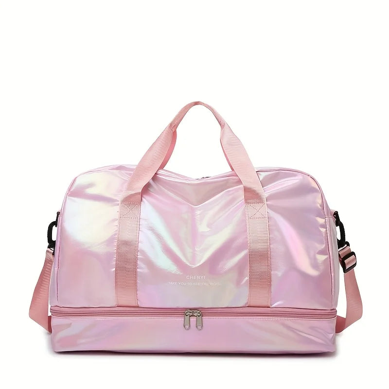 Large Capacity Holographic Travel Duffel Bag Lightweight Nylon Weekender Tote for Gym Sports Overnight Trips