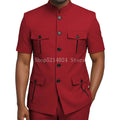 Mens Safari Suit 2 Piece Short Sleeve Suits for Men Regular Fit Stand Collar Suit African Clothes