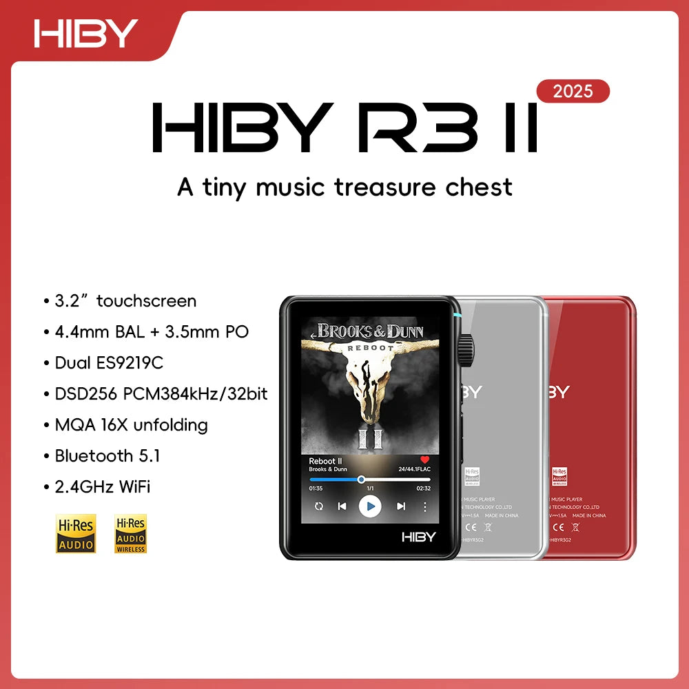 HiBy R3 II 2025 / R3 Gen 2 Music Player Bluetooth 5.1 WiFi MQA16X DSD256 Web Radio USB Audio Dongle DAC X1600E ES9219C 3.2‘’