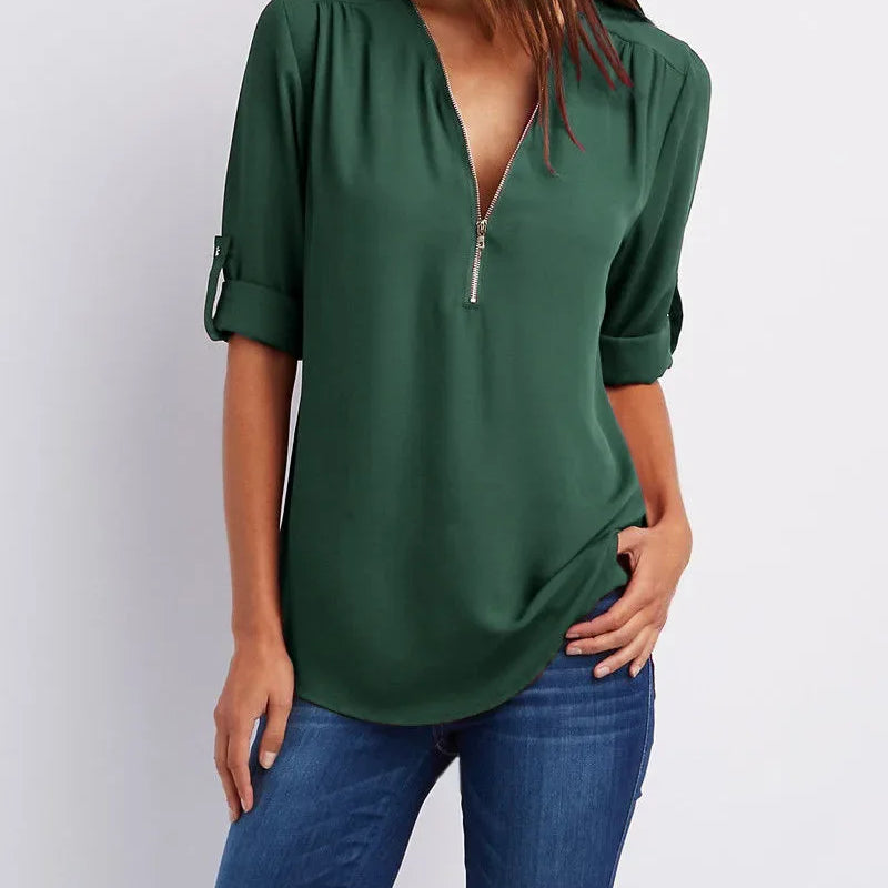 Women Cool Loose Shirt Deep V Neck Chiffon Fashion Blouse - View 5 | SAMAG