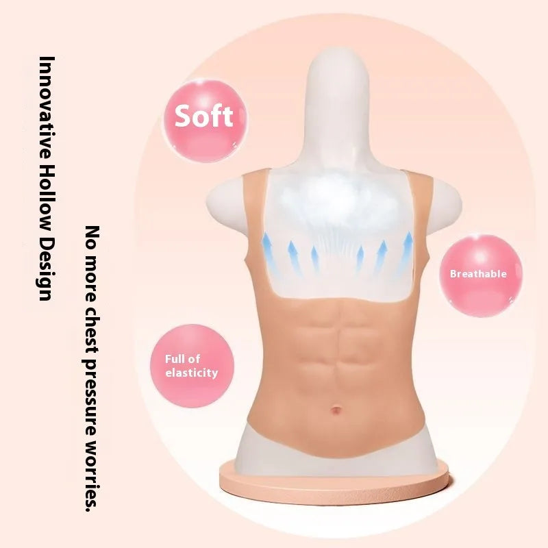 Silicone Muscle Shirt Women Abs Chest Cosplay Costume Fitness Props Fake Abs Six Pack Belly Sculpting Party Performance Clothes