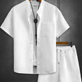 Summer Men's Cotton Linen Texture Stand Collar Short | SAMAG