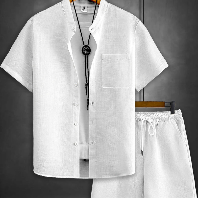 Summer Men's Cotton Linen Texture Stand Collar Short | SAMAG