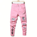 Men's Stretchy Ripped Denim Jeans Slim Fit Straight | SAMAG