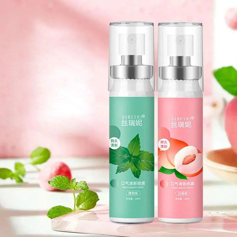 Mouth Freshener Spray Remove Bad Breath Long Lasting Fruity Peach Mint Portable Breath Freshener Oral Care Products