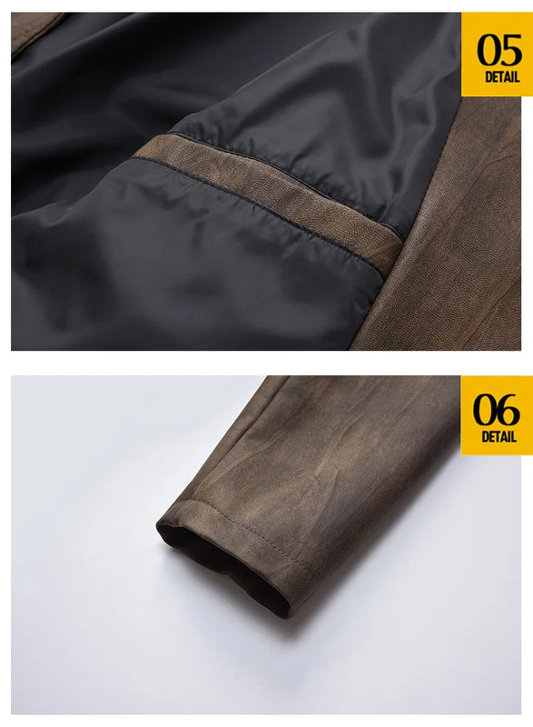 Men's Brown PU Jackets with Lapels for Fall and Winter, Dark Gray Faux Leather Coats for Spring, European Sizes S–XXXL.