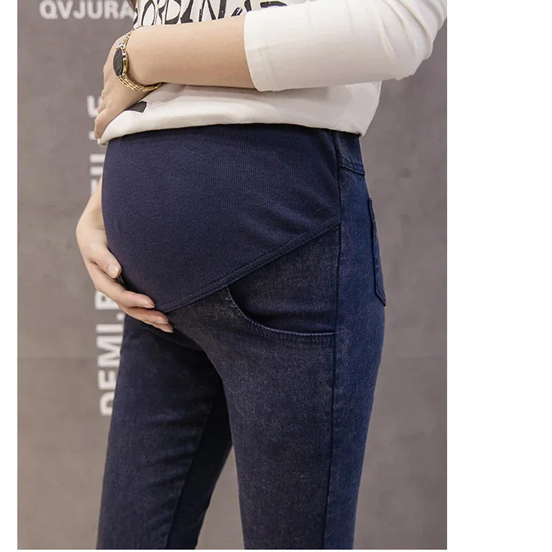 Maternity Pregnancy Skinny Trousers Jeans Pants Elastic Pregnant Women's Feet Stomach Lift  Stretch Denim