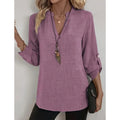 Women's Spring and Summer Fashion Loose Casual Shirt  Retro V-Neck Solid Color Blouse  Elegant Top for Young Women