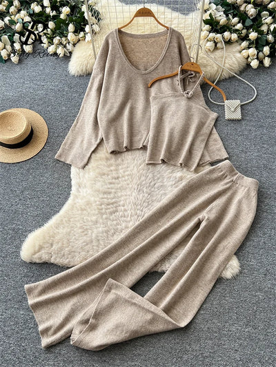 SINGREINY Lazy Knitwear Autumn Suits Simple Loose | SAMAG